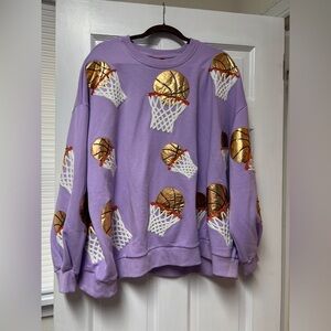 QUEEN OF SPARKLES Purple and Gold Basketball Sweater